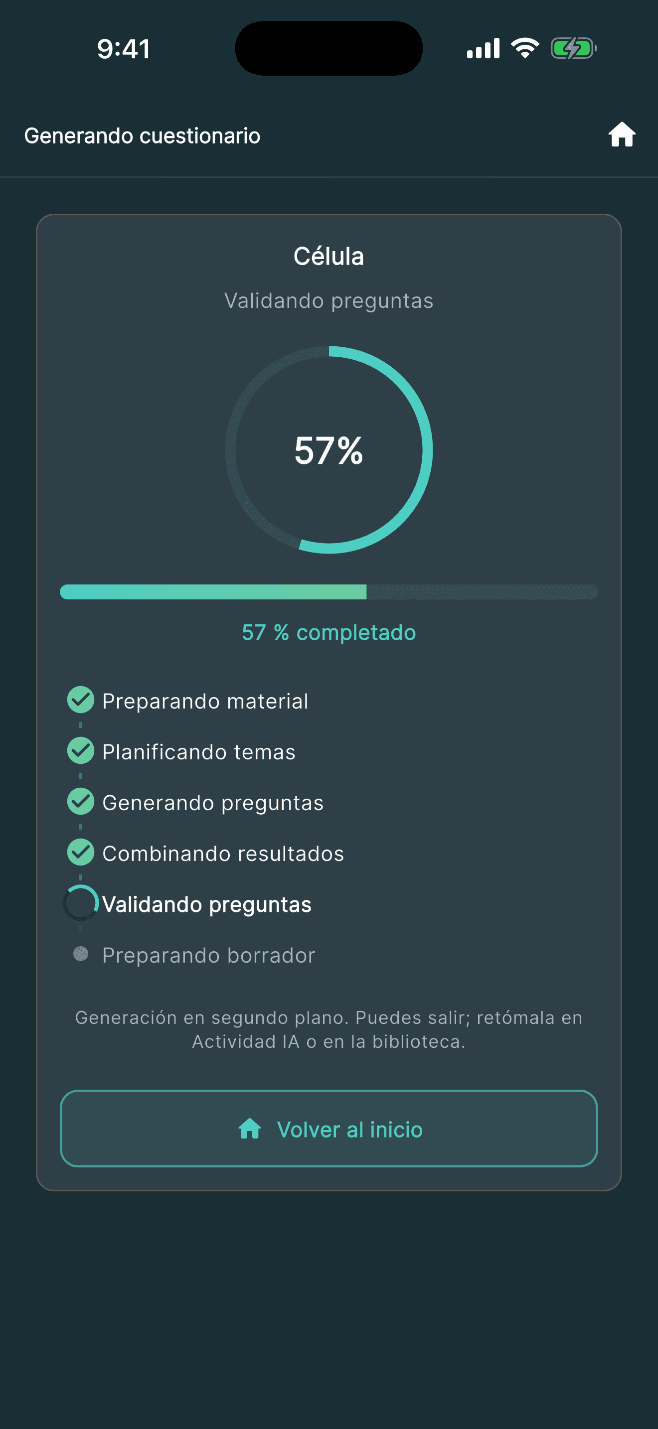Generación de un cuestionario sobre la célula, en progreso.